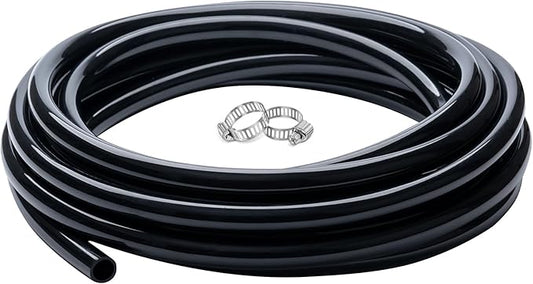 1/2" id - 10ft Black Vinyl Tubing Flexible PVC Tube Hybrid Hose Transfer Water Fuel Gas for Pond Fountain Garden Waterfall, Durable and Safe, with 2 Hose Clamps-VerdiqueGarden