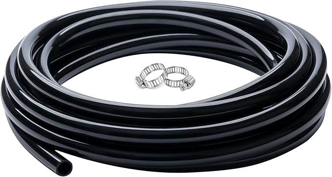 1/2" id - 25ft Black Vinyl Tubing Flexible PVC Tube Hybrid Hose Transfer Water Fuel Gas for Pond Fountain Garden Waterfall, Durable and Safe, with 2 Hose Clamps-VerdiqueGarden