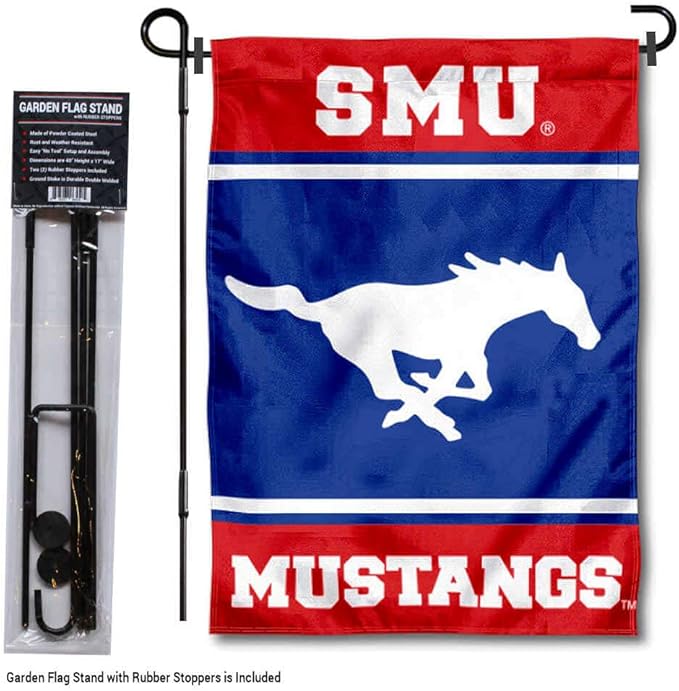 College Flags & Banners Co. Southern Methodist Mustangs Garden Flag with Stand Holder-VerdiqueGarden