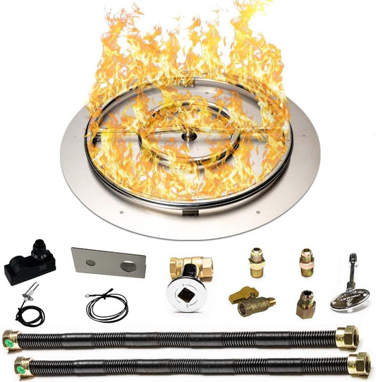 Stainless Steel Fire Pit Burner Pan & Ring Deluxe Kit for Natural Gas, 22-Inch Pan, 18-Inch Ring, 150,000 BTU Max-VerdiqueGarden