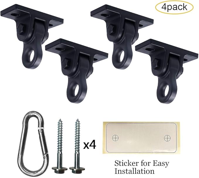 Heavy Duty Black Swing Hangers Screws Bolts Included Over 5000 lb Capacity Playground Porch Yoga Seat Trapeze Wooden Sets Indoor Outdoor (4 Pack)-VerdiqueGarden