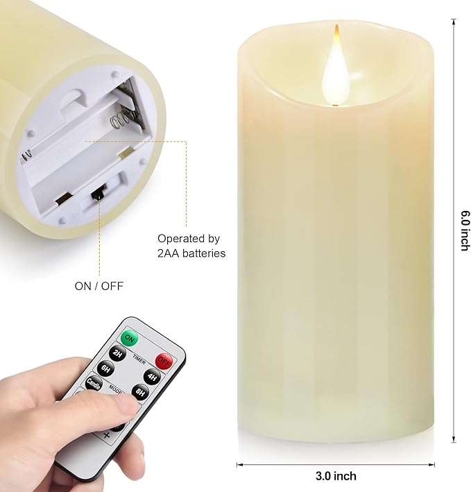 Tappovaly Flameless Flickering Battery Operated Candles 2pack Real Wax Pillar LED Candles with 10-Key Remote Control and 24 Hours Timer for Wedding, Party, Home Decoration (Ivory)-VerdiqueGarden