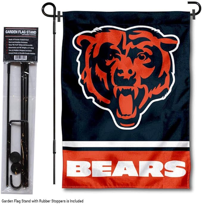 WinCraft Chicago Bears Bear Head Garden Flag with Stand Holder-VerdiqueGarden