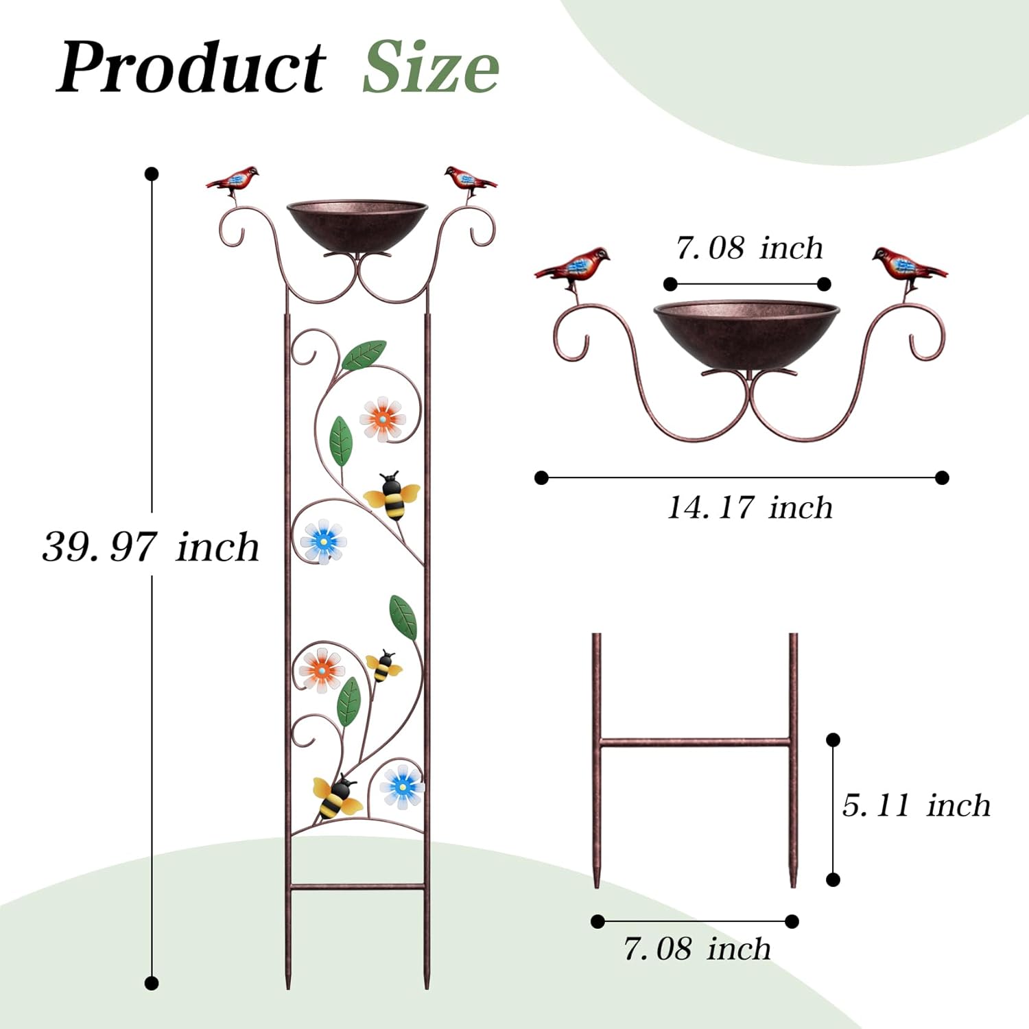 Bird Bath for Outside - Antique Iron Bird Bath with Trellis,Detachable Decorative Hummingbird Bowl,Metal Plant Support for Climbing Flowers,Elegant Outdoor Garden Feature (Honeybee)-VerdiqueGarden