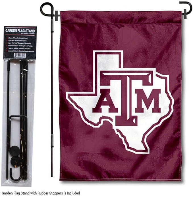 College Flags & Banners Co. Texas A&M Aggies Lone Star Garden Flag with Pole Stand Holder-VerdiqueGarden