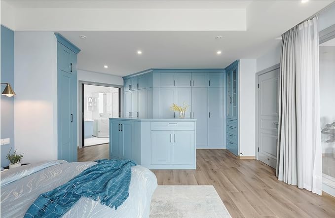 Dimoon 118''x17.7'' Blue Peel and Stick Wallpaper Contact Paper Modern Self Adhesive Wall Paper Removable Renter Friendly Textured Solid Color Shelf Cabinet Vinyl Roll (118''x17.7'',Light Blue)-VerdiqueGarden