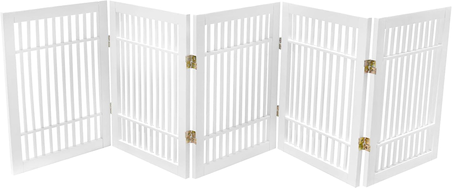Pet Dog Gate Strong and Durable Freestanding Folding Acacia Hardwood Portable Wooden Fence Indoors or Outdoors by Urnporium (White Pet Gate, 5 Panel 24" Tall)-VerdiqueGarden