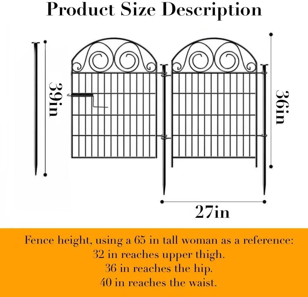 Tall Garden Animal Barrier Fence with Gate, 36 in(H)×17.5 Ft(L) 8 Panels Dog Digging Fence Barrier, Black Heavy Duty Metal Temporary Fences, Reusable Defense Fencing for Outdoor Yard│Patented-VerdiqueGarden