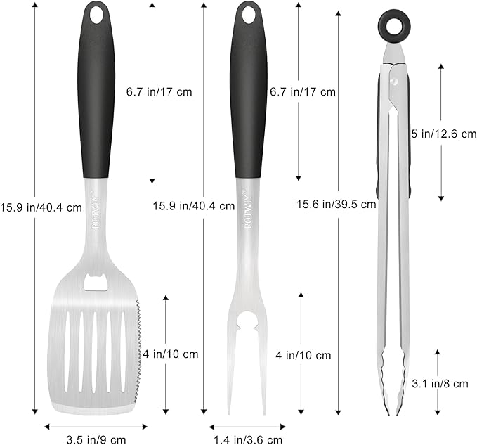 BBQ Grilling Accessories, 3Pcs Stainless Steel Grill Tools Accessories Set with Spatula, Fork and Tongs, Barbecue Utensils Grilling Tools for Outdoor Camping, Heat-Resistant Silicone Handle-VerdiqueGarden