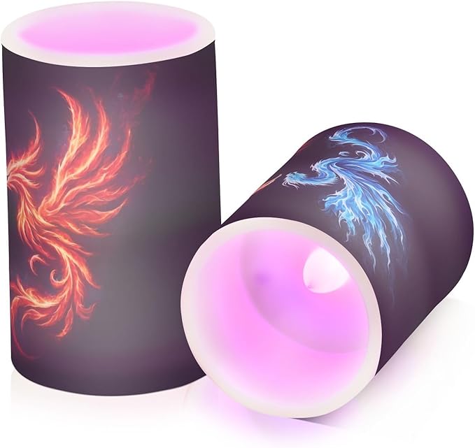 Flickering Flameless Candles, Dragon Phoenix LED Candles with Remote Timer, Set of 2 Battery Operated Candle for Valentine Wedding Birthday-VerdiqueGarden