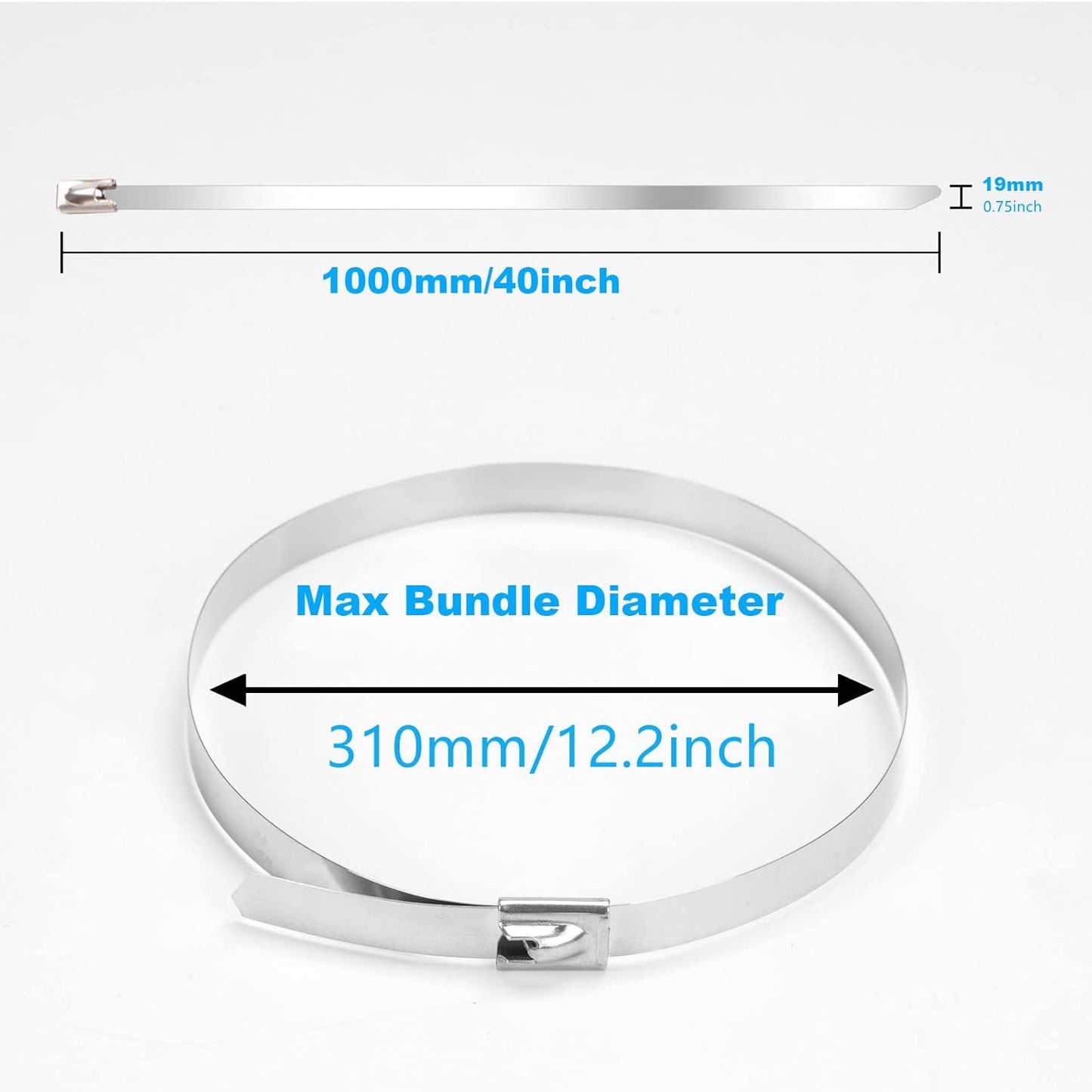 Metal Zip Ties Heavy Duty Outdoor, 40 Inch 880 Lb Wide Stainless Steel Zip Ties Self-locking Metal Cable Ties Suitable for Exhaust Wrap, Fence, Farms, Pipes, Cables, as well as Outdoor binding 20PCS-VerdiqueGarden