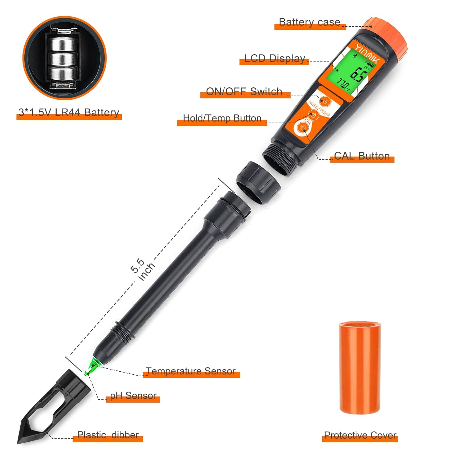 Digital pH Meter for Soil, Soil pH Tester for Potted Plants, Professional pH Reader for Soil and Water, Electronic Soil pH Test Kit for Garden, Lawn, Greenhouse, Indoor & Outdoor, Farming, Yard Use-VerdiqueGarden