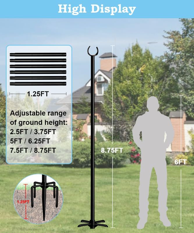 String Light Pole Stand for Outdoor String Lights Hanging, Use for Backyard, Garden, Patio, Party, Festival, Wedding, Picnic, 10FT, Matte, 1 Pole-VerdiqueGarden