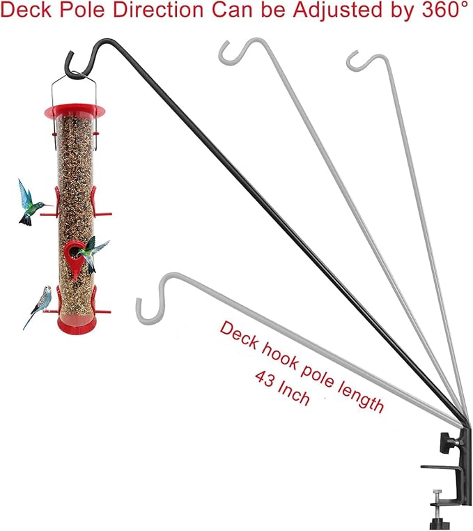 ERYTLLY Extended Reach Deck Hook Wall Pole Wall Mounted Deck Hook Extensible and 43 inch Wall Bracket for Hanging Bird Feeder,Plants,Wind Chimes,Lanterns 2 Packs-VerdiqueGarden