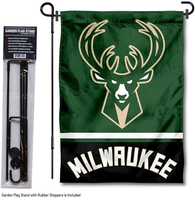 WinCraft Milwaukee Bucks Garden Flag with Stand Holder-VerdiqueGarden