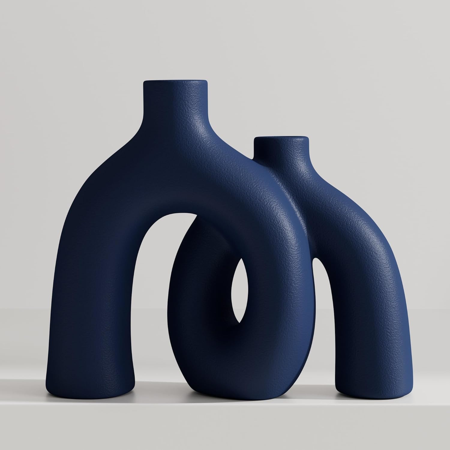 Hug Donut Decorative Vase Set - Navy Blue Vase, Modern Coastal Style Vases Home Decor, Matte Ceramic Decorations for Living Room Shelf, Bookshelf Mantle Entryway Table or Console Décor (Navy Blue)-VerdiqueGarden