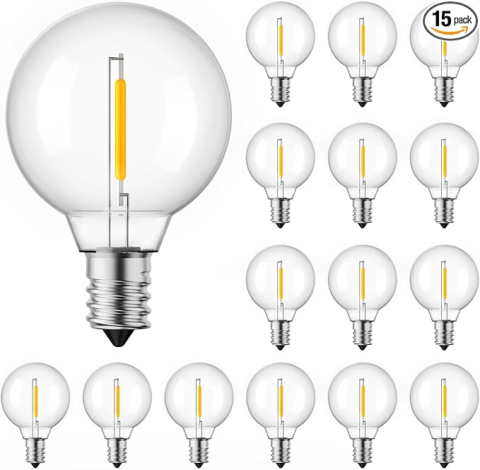 Brightown G40 Led Replacement Light Bulbs 1W Shatterproof Globe Bulb Fits E12 or C7 Candelabra Screw Base Sockets, 1.5 Inch Dimmable Light Bulbs for Indoor Outdoor Patio Decor, Warm White, 15 Pack-VerdiqueGarden