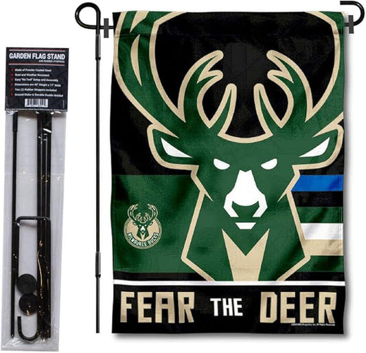 WinCraft Milwaukee Bucks Fear The Deer Garden Flag and Pole Stand Holder-VerdiqueGarden