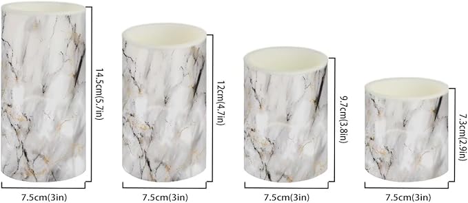 Flameless LED Battery Candles 4 PCS Pillar Candles with 18-Key Timer Remote Control Colorful Lights for Table Centerpiece Home Indoor Wedding Decoration, White Grey Marble-VerdiqueGarden