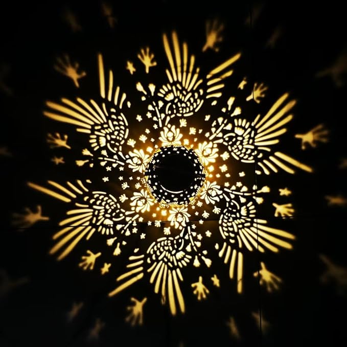 2 Pack Outdoor Solar Hanging Lantern Lights Metal LED Decorative Lamp for Garden Patio Courtyard Lawn and Table with Hollowed-Out Design (Bronze Hummingbird)-VerdiqueGarden