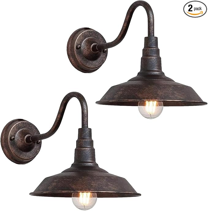 2-Pack Outdoor Gooseneck Barn Light 10" Retro Exterior Wall Light Iron Art Dome Farmhouse Wall Sconces Anti-Rust Waterproof Outdoor Light for House Porch Garage Entryway-VerdiqueGarden