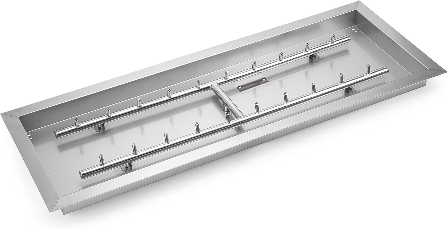 Stanbroil 36 x 12-Inch Rectangle Drop-in Fire Pit Pan with Jet Burner, 304 Stainless Steel Gas Firepit Insert for DIY Firepit Table, High Flame150,000 BTU Max-VerdiqueGarden