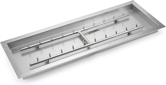 Stanbroil 36 x 12-Inch Rectangle Drop-in Fire Pit Pan with Jet Burner, 304 Stainless Steel Gas Firepit Insert for DIY Firepit Table, High Flame150,000 BTU Max-VerdiqueGarden