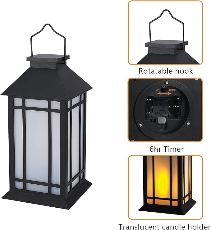 13-Inch IP65 Waterproof Battery-Powered Outdoor Lantern with Led Flameless Candle and 6-Hour Timer - Decorative Lantern for Patio & Garden(2 Pack)-VerdiqueGarden