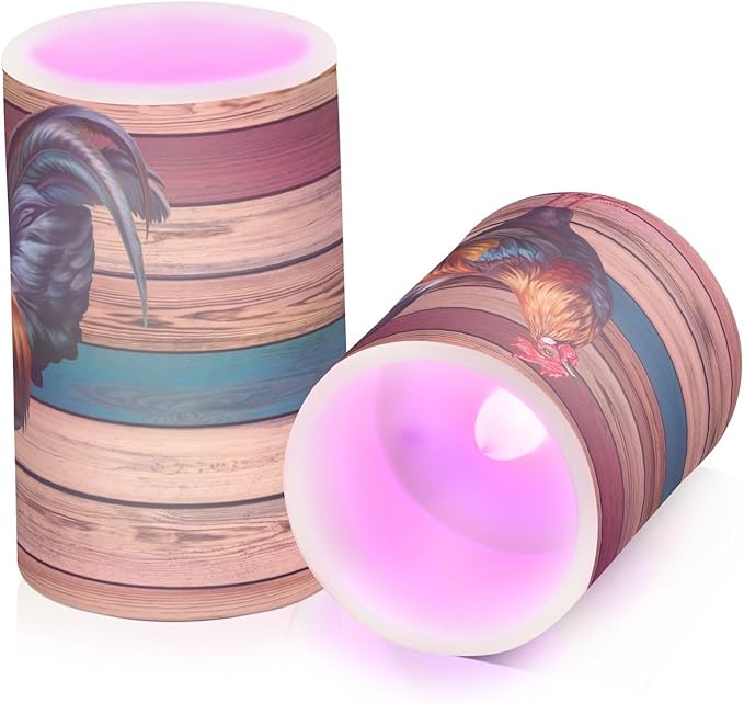 Flickering Flameless Candles, Rooster LED Candles with Remote Timer, Set of 2 Battery Operated Candle for Valentine Wedding Birthday-VerdiqueGarden
