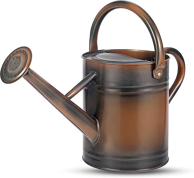 1 Gallon Watering Can for Plants, Watering Cans for Indoor&Outdoor Gardening, Galvanized Steel Watering Pot with Removable Spout, Metal Water Can with Ergonomic Movable Handle(Copper)-VerdiqueGarden