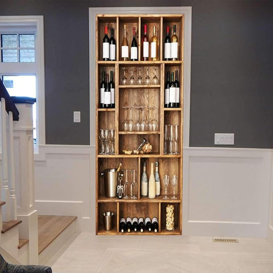 3D Door Wallpaper Self-Adhesive Door Sticker - Wine Cabinet - Door Film Poster Premium PVC Waterproof Wall Sticker for Bedroom Living Room Door Decoration Wallpaper 77 x 200 cm-VerdiqueGarden