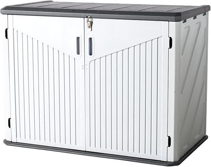 Aoxun Outdoor Storage Cabinet 35 Cu.Ft Outdoor Trash Can Storage Shed Waterproof Horizontal Storage Shed Outdoor Storage for Garbage Bin, Generator, and Lawn Mower (White)-VerdiqueGarden
