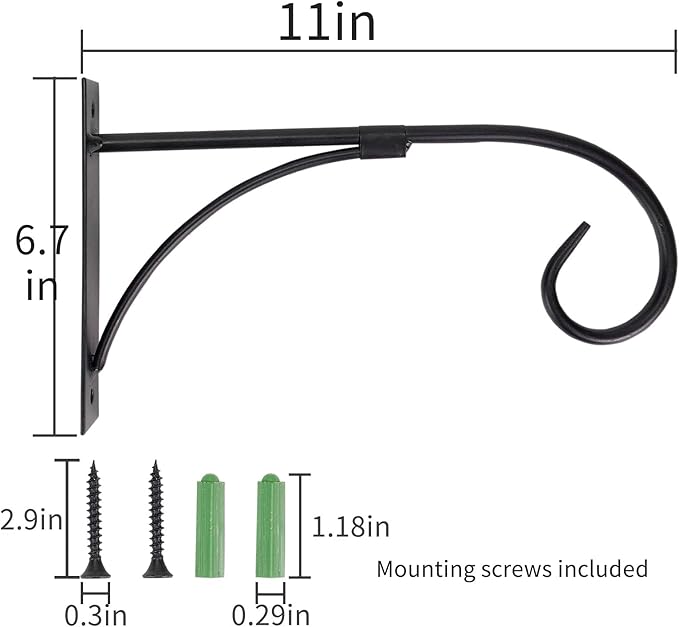 Simply Style Metal Hanging Plant Brackets 10inch, Pack of 2, Wall Mount Plant Hangers, Planter Hooks for Flower Baskets, Bird Feeders in Corridor/Patio/Porch/Garden-VerdiqueGarden