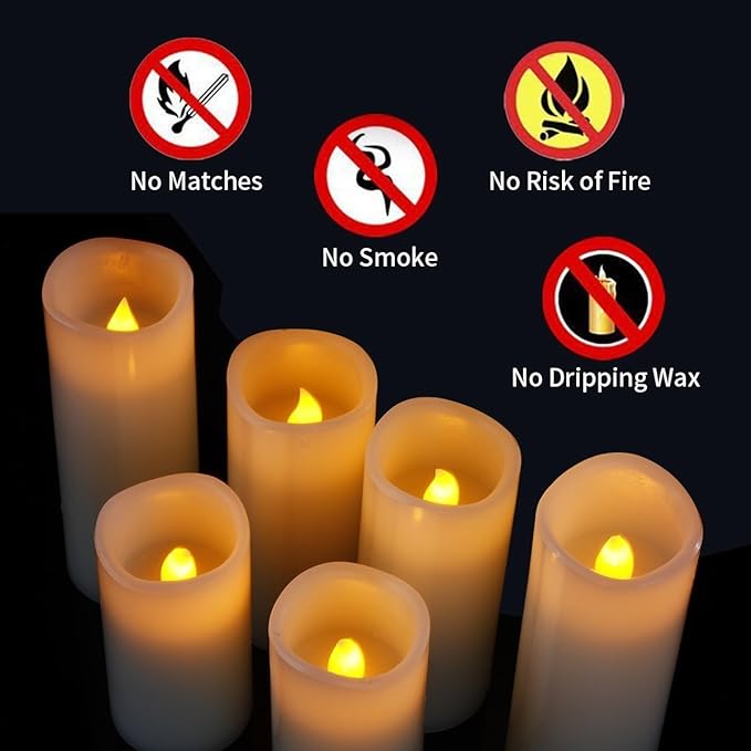 Flameless Flickering Battery Operated Candles 4" 5" 6" 7" 8" 9" Set of 9 Ivory Real Wax Pillar LED Candles with 10-Key Remote and Cycling 24 Hours Timer (Ivory)-VerdiqueGarden