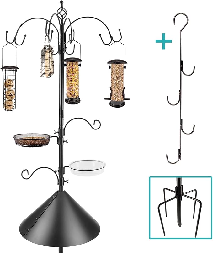 Bird Feeding Station Kit Bird Feeder Pole Wild Bird Feeder Kit with Squirrel Baffle and Suet Cage Mesh Tray Fruit Hook Double W Hook for Attracting Wild Birds-VerdiqueGarden