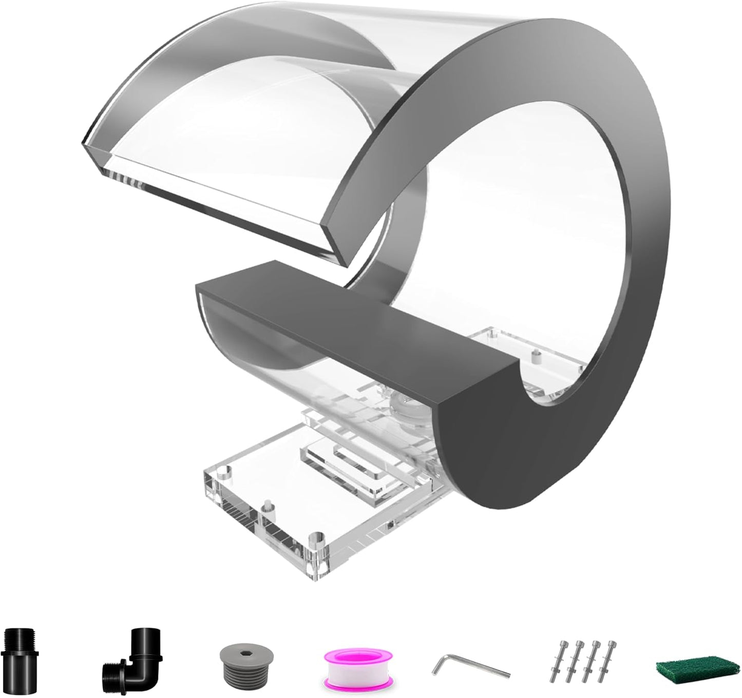 Pool Waterfall Fountain Transparent Acrylic Fountain 15.16'' x 15.16'' x 11.42'' Silver Pool Fountains for Ground Pools Garden Outdoor Waterfalls Sheer Descent Pond Water Feature-VerdiqueGarden