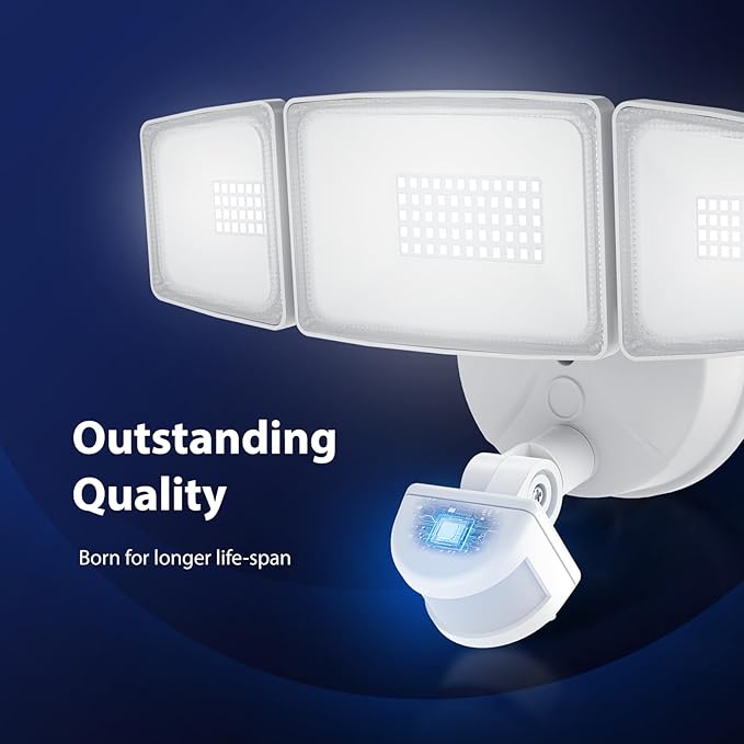 Onforu 3 Pack 65W LED Motion Sensor Outdoor Lights, Security Light Motion Outdoor Flood Light Fixture Detection Detector, 3 Adjustable Heads 6500LM 6500K IP65 Waterproof Exterior Garage Yard (White)-VerdiqueGarden