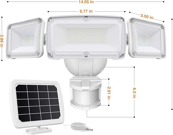 LEPOWER 1600LM LED Solar Security Lights Motion Outdoor, Motion Sensor Light, 5500K White Light, IP65 Waterproof Outdoor Flood Solar Light with 3 Adjustable Head for Yard, Garage（White）-VerdiqueGarden