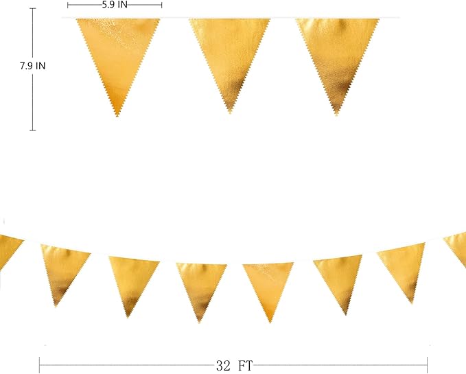 Gold Party Decorations Metallic Fabric Triangle Pennant Banner Gold Flag Bunting Garland for Graduation Birthday Wedding Anniversary Bridal Shower Bachelorette Engagement Hen Party Decoration Supplies-VerdiqueGarden