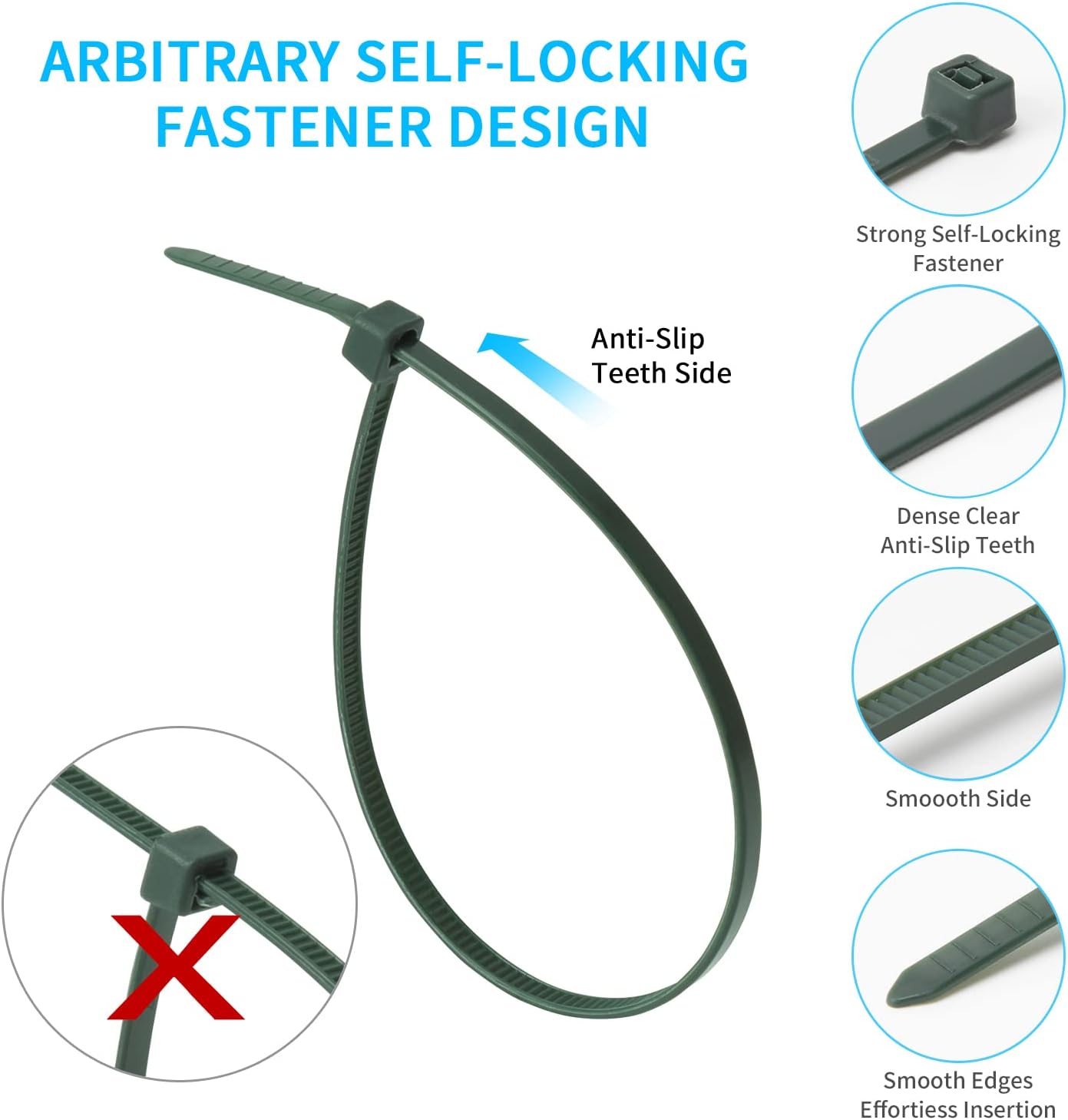 8 Inch Garden Green Zip Tie 1000 PCS, 40 Lbs - Small to Medium Zip Tie, Nylon PA66 UV Resistant Cable Tie Heavy Duty for Indoor and Outdoor Use - Ideal for bundling and securing objects-VerdiqueGarden