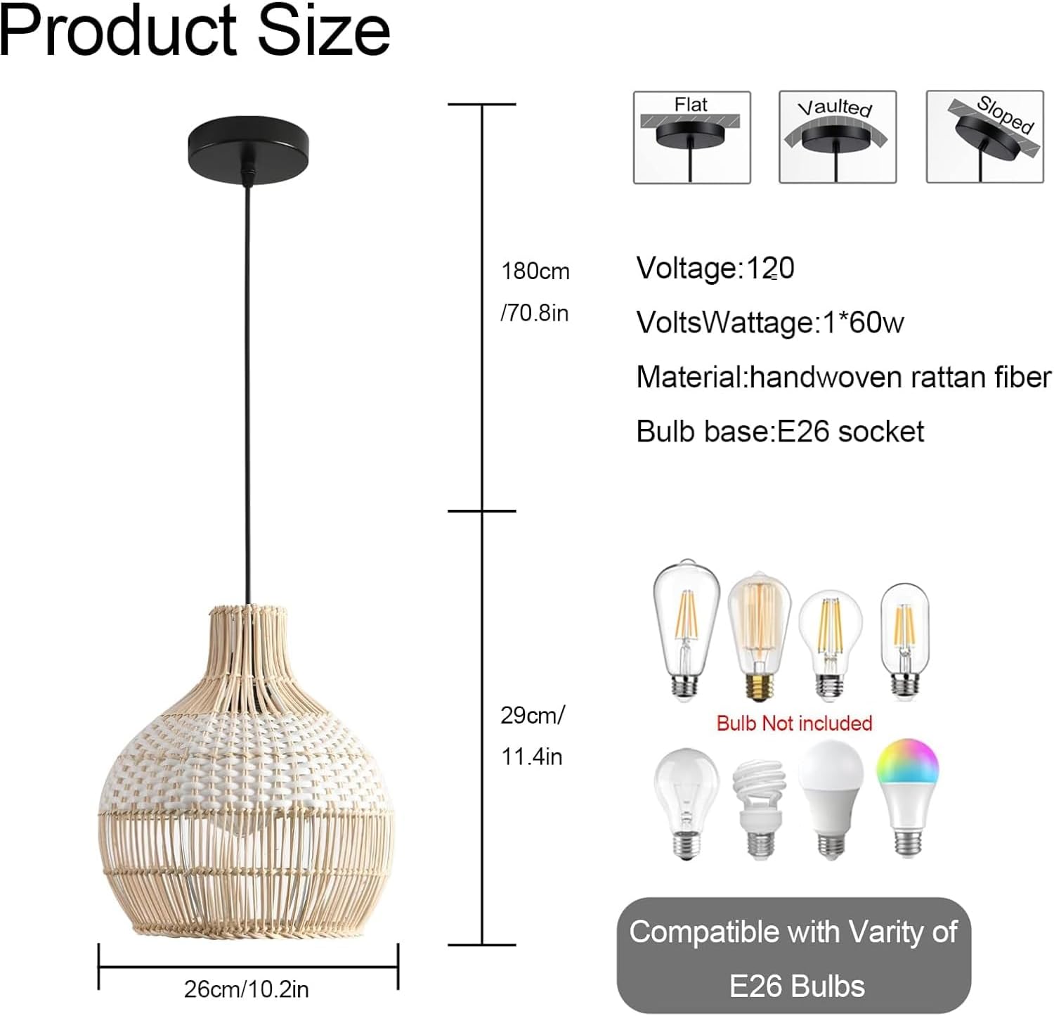 3-Pack Fax Rattan Pendant Light Fixture Mini Hand-Woven White Rattan Chandelier 10.24" Boho Wicker Hanging Lamp for Dining Living Bedroom Kitchen Farmhouse-VerdiqueGarden