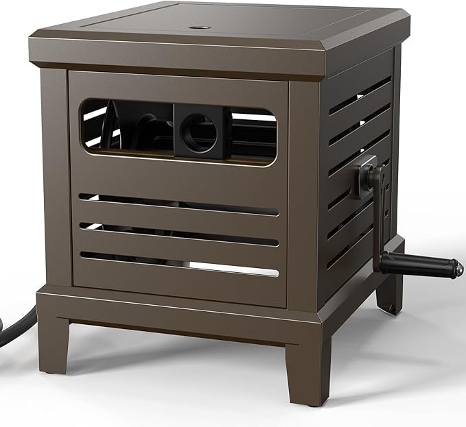 Hose Reel, Heavy Duty Hose Reel Box Hideaway Holds 100 ft x 5/8" Hose, Never-Leak System, Manual Crank Handle, Hose Guide, Stable Foot Pedal, Ideal for Yards, Patios, and Garden Sheds-VerdiqueGarden