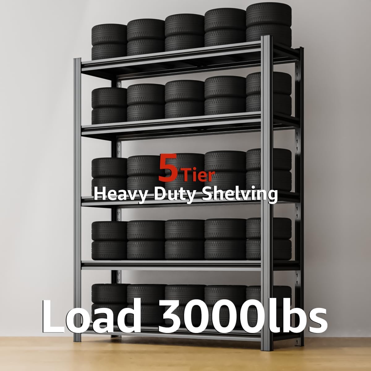 5 Tier Metal Shelving Unit 84" H x 48" W x 24" D, 3000LBS Adjustable Garage Shelves, Heavy Duty Storage Shelves for Warehouse, Basement, Kitchen, Pantry, Living Room, Black-VerdiqueGarden