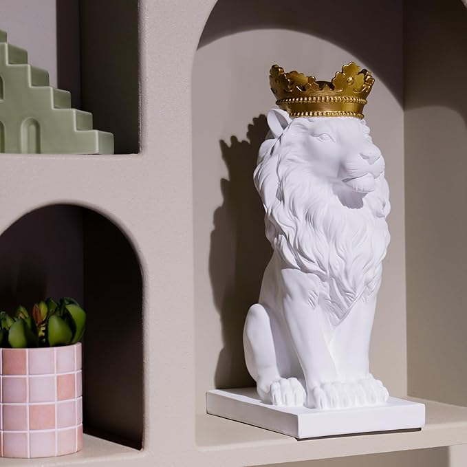 LCdecohome Sculptures Home Decor Lion Statue 15 Inch White Lion Decoration for Living Room 8.5 * 5.5 * 15 Inch-VerdiqueGarden