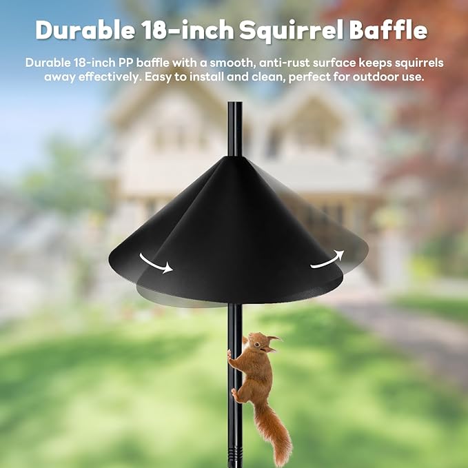 Bird Feeder Pole for Outdoors, 74.5 Inch Tall with 1-Inch Heavy Duty Steel Tube, 18 Inch Squirrel Baffle, 5-Prong Base, Adjustable Feeding Station for Bird feeders for Outdoors birdbath-VerdiqueGarden