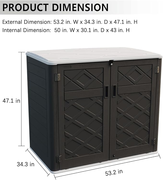 KINYING Larger Outdoor Storage Shed Weather Resistance, Resin Sheds & Outdoor Storage for Garden, Patios, Backyards, 48 Cu.Ft Tool Shed for Garbage Cans, Lawn Mower, Garden Tools,Black-VerdiqueGarden