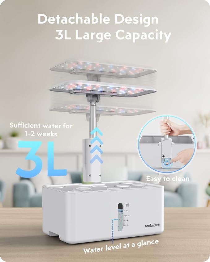 Hydroponics Growing System Garden: 8 Pods Indoor Herb Garden with Grow Light Plants Germination Kit Quiet Automatic Hydroponic Height Adjustable - Gardening Gifts for Women Kitchen White-VerdiqueGarden
