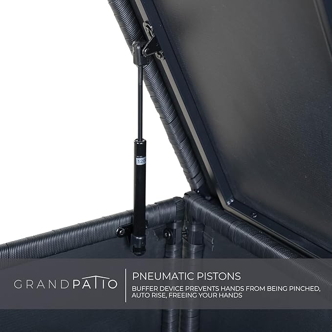 Grand patio 108 Gallon Deck Storage Box Indoor Outdoor Wicker Bin for Patio Furniture Cushions Garden Tools Pool Accessories, Black-VerdiqueGarden