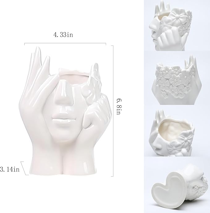 BrownLove Ceramic Face Vase White Flower for Decor Female Form Art Vase Modern Decorative Centerpiece for Table Shelf Living Room Office Bedroom-VerdiqueGarden