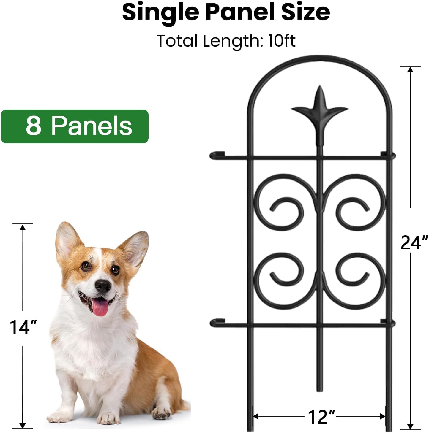AMAGABELI GARDEN & HOME 8 Panels 24in(H)×10ft(L) Decorative Garden Fences and Borders for Dogs Pre-Linking Panels No Dig Garden Edging Border Fence for Animal Barrier Fencing for Flower Bed Yard Patio-VerdiqueGarden